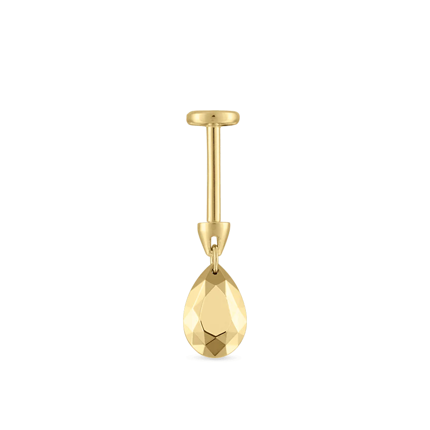 Faceted Gold Pear Threaded Charm Earring With Titanium Backing - Image 22