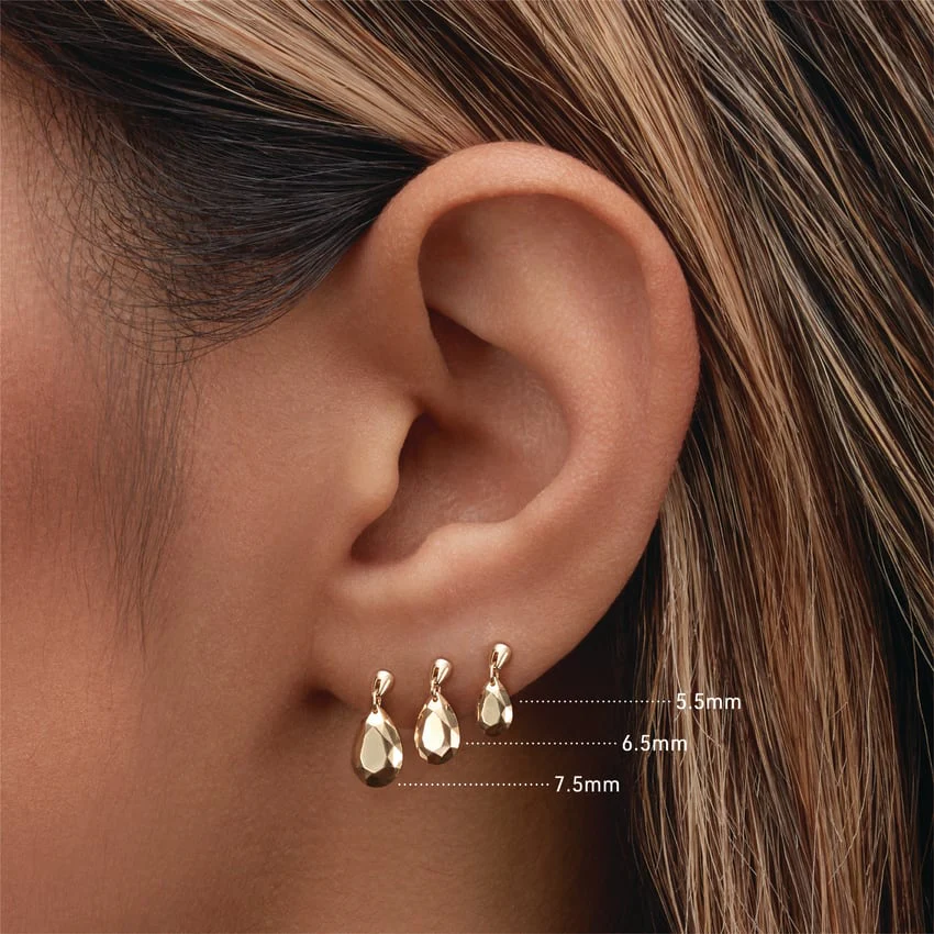 Faceted Gold Pear Threaded Charm Earring With Titanium Backing - Image 24