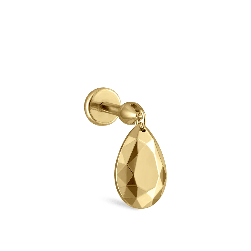 Faceted Gold Pear Threaded Charm Earring With Titanium Backing - Image 26