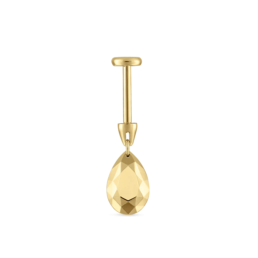 Faceted Gold Pear Threaded Charm Earring With Titanium Backing - Image 27