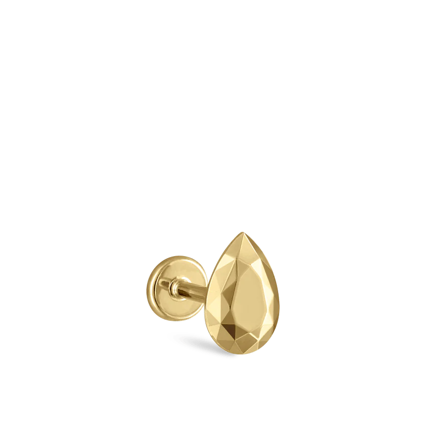 Faceted Gold Pear Threaded Stud Earring - Image 19