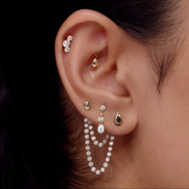 Faceted Gold Pear Threaded Stud Earring - Image 30