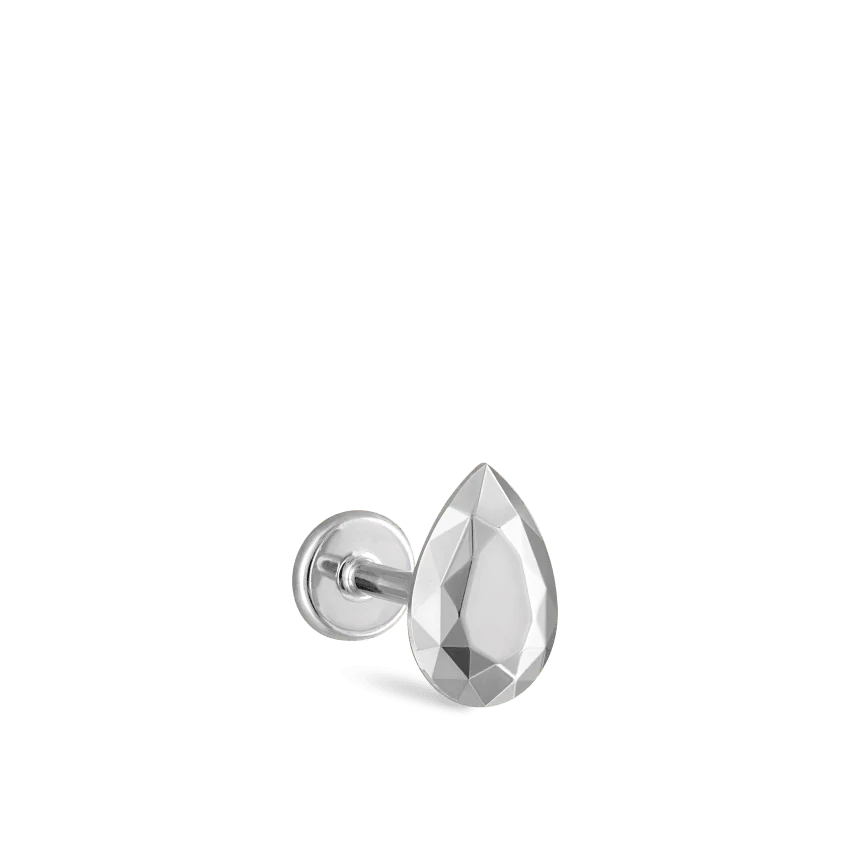 Faceted Gold Pear Threaded Stud Earring - Image 7