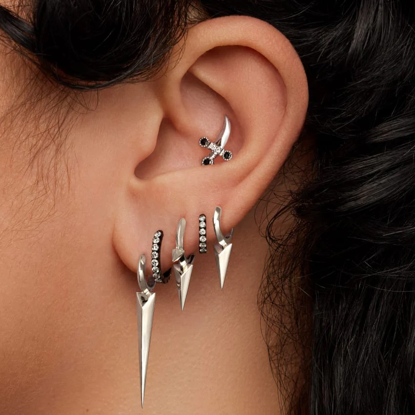 Faceted Single Long Spike Hoop Earring - Image 6