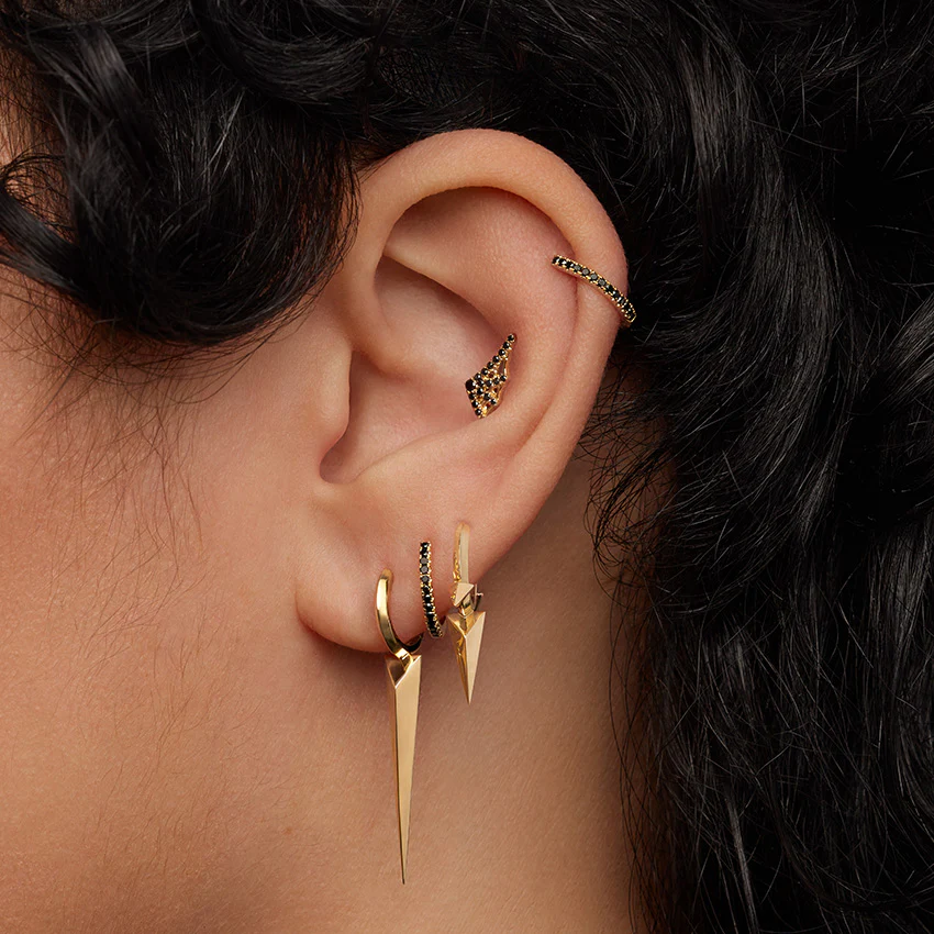 Faceted Triple Long Spike Hoop Earring - Image 10