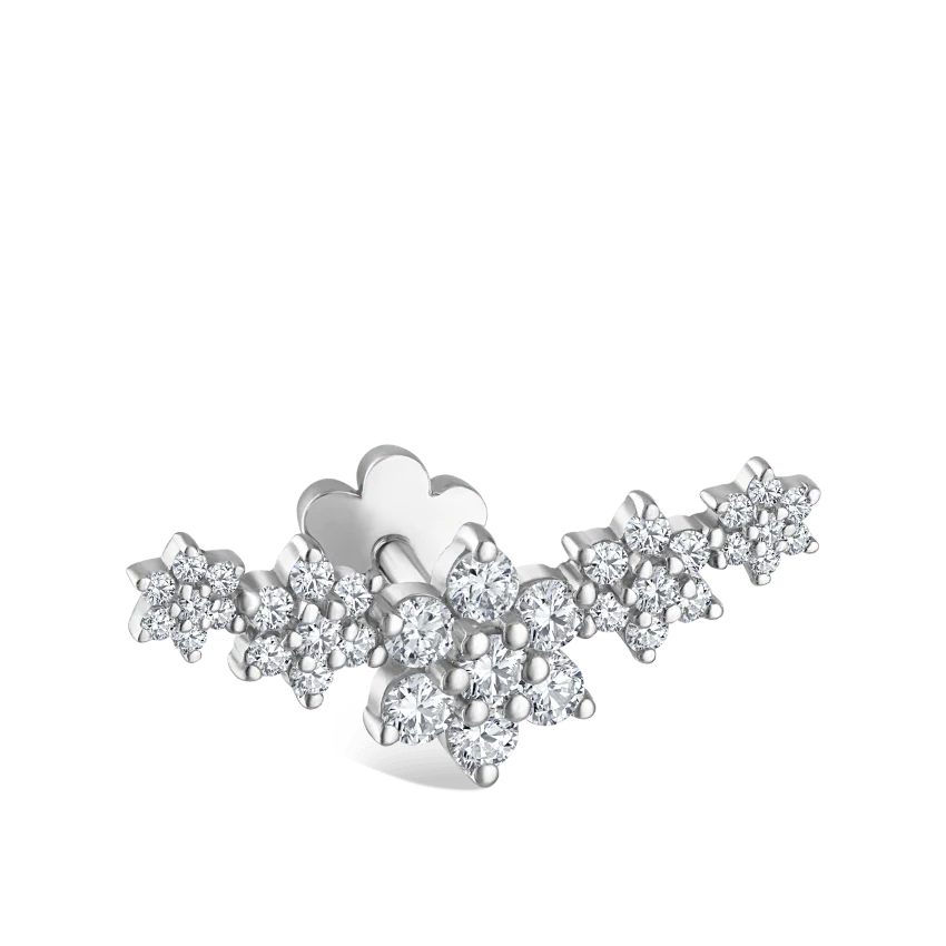 Five Flower Garland Diamond Threaded Stud Earring - Image 2