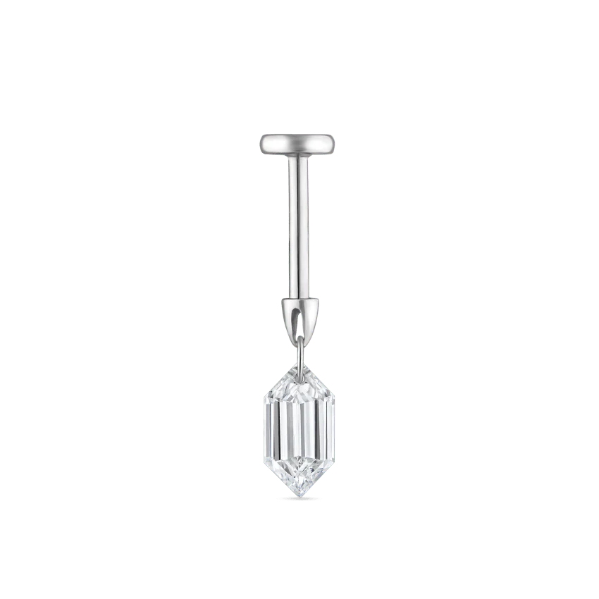 Floating Chevronelle Cut Diamond Threaded Stud Earring - Image 3