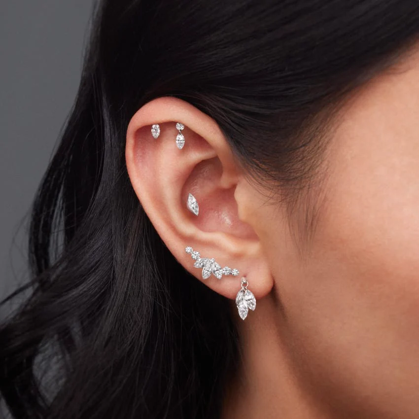Floating Diamond Plume Threaded Charm Earring - Image 15