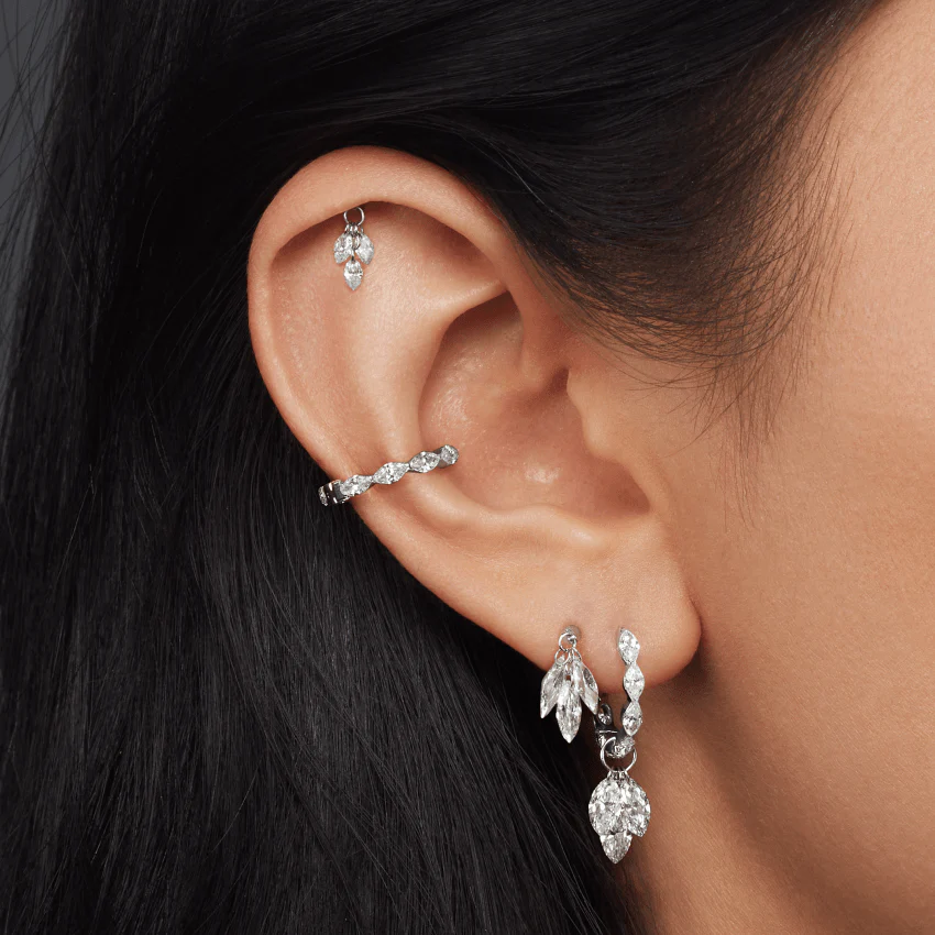 Floating Diamond Plume Threaded Charm Earring - Image 20