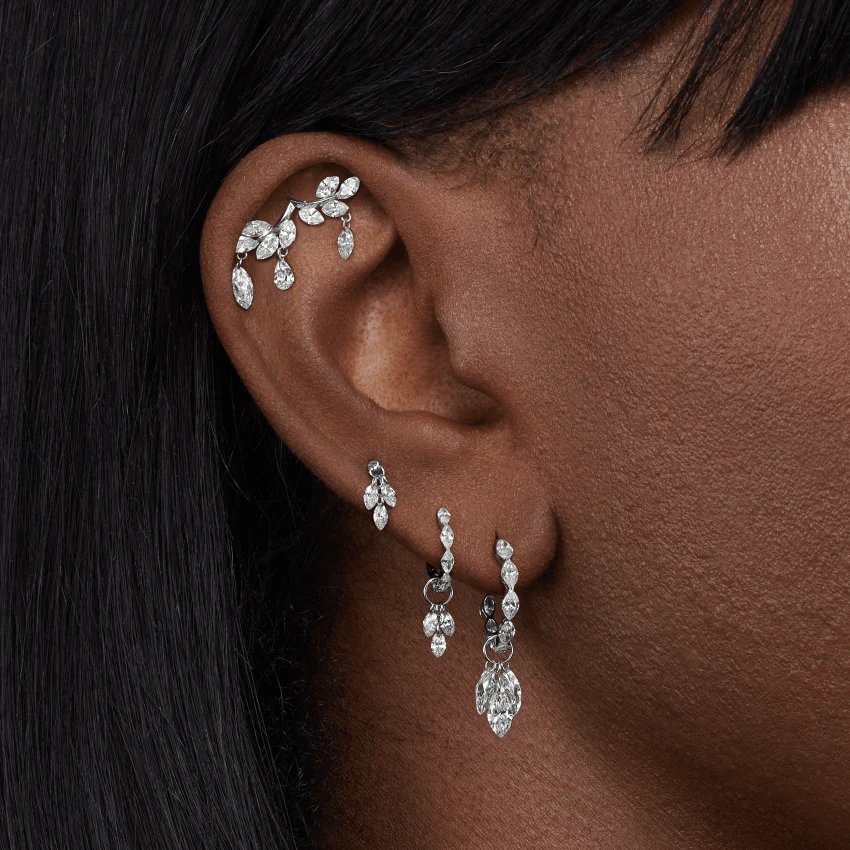 Floating Diamond Plume Threaded Charm Earring - Image 22