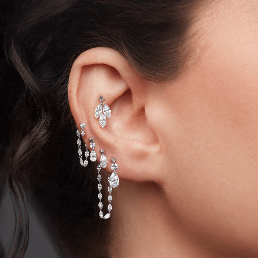 Floating Diamond Plume Threaded Charm Earring With Titanium Backing - Image 16