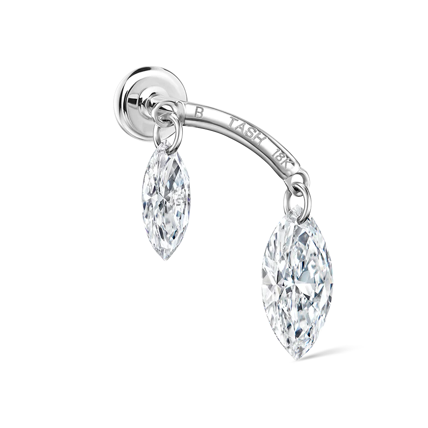 Floating Double Marquise Diamond Drape Threaded Stud Earring - Image 12