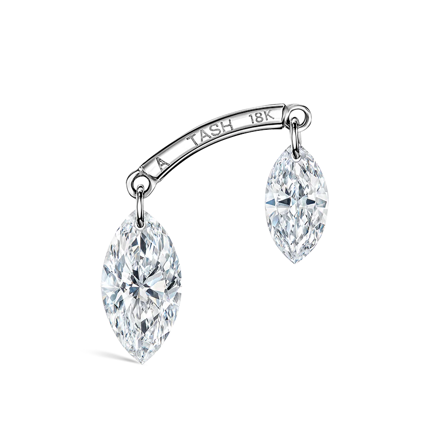 Floating Double Marquise Diamond Drape Threaded Stud Earring - Image 4