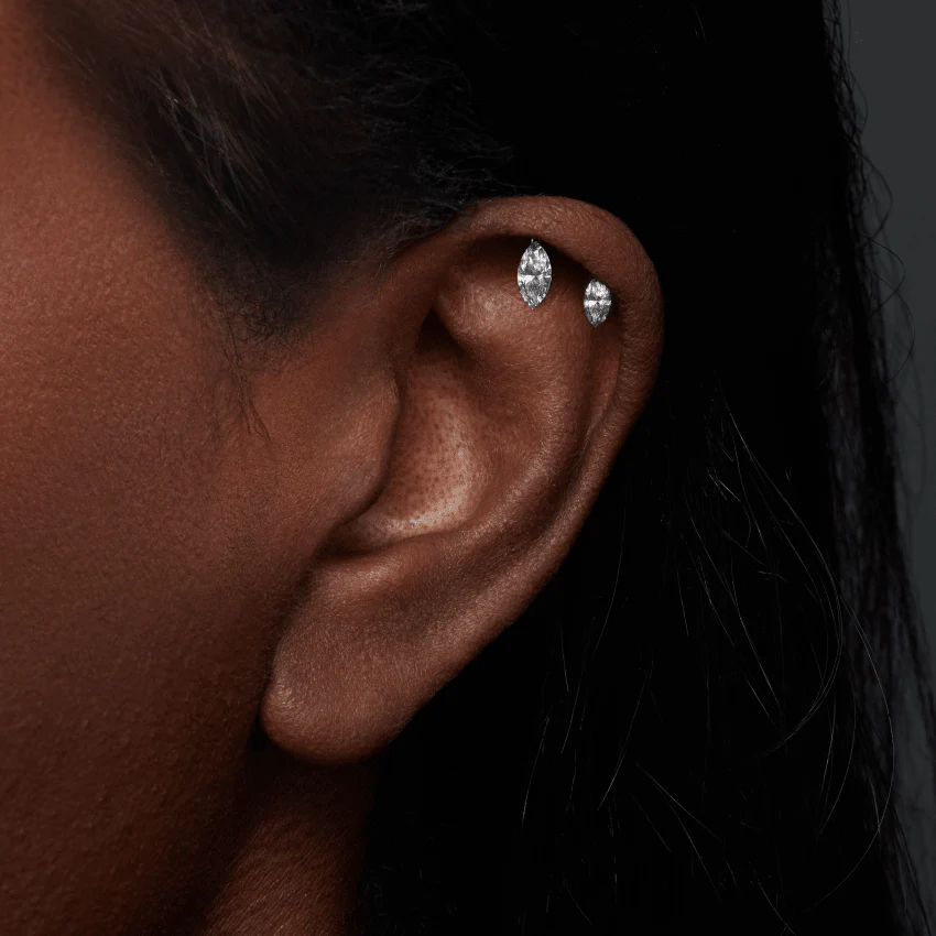 Floating Double Marquise Diamond Drape Threaded Stud Earring With Titanium Backing - Image 10