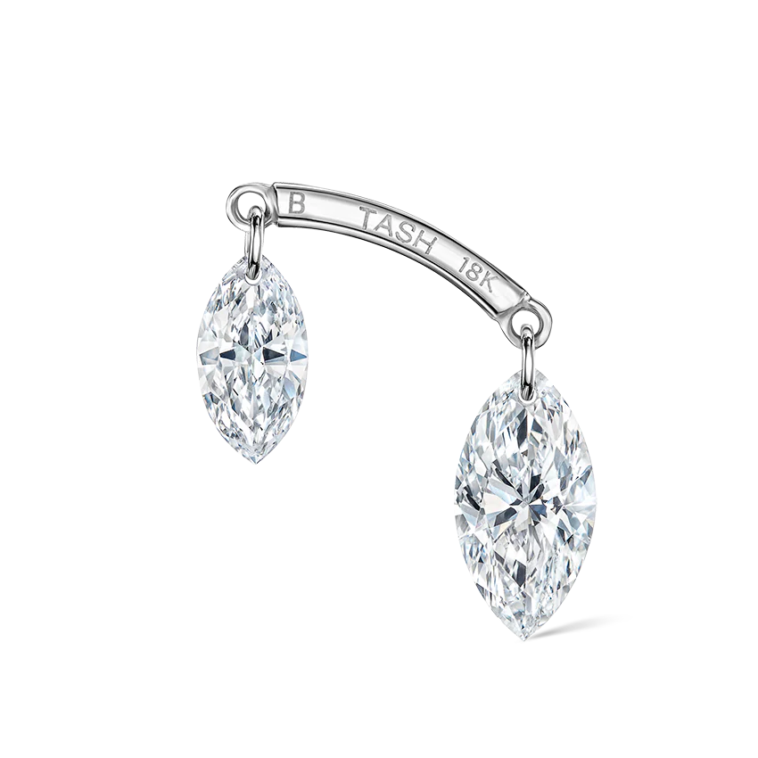 Floating Double Marquise Diamond Drape Threaded Stud Earring With Titanium Backing - Image 11