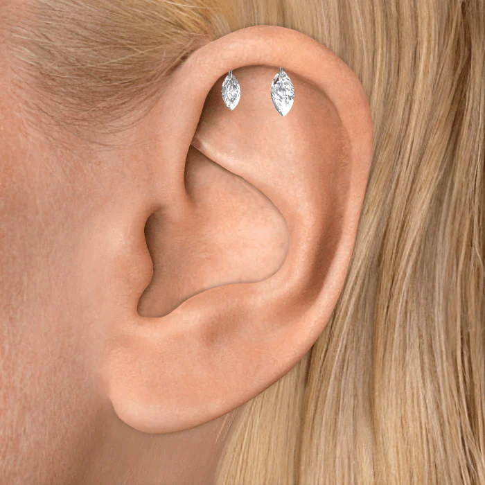 Floating Double Marquise Diamond Drape Threaded Stud Earring With Titanium Backing - Image 15