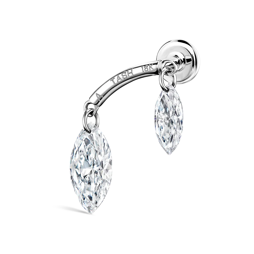 Floating Double Marquise Diamond Drape Threaded Stud Earring With Titanium Backing - Image 2