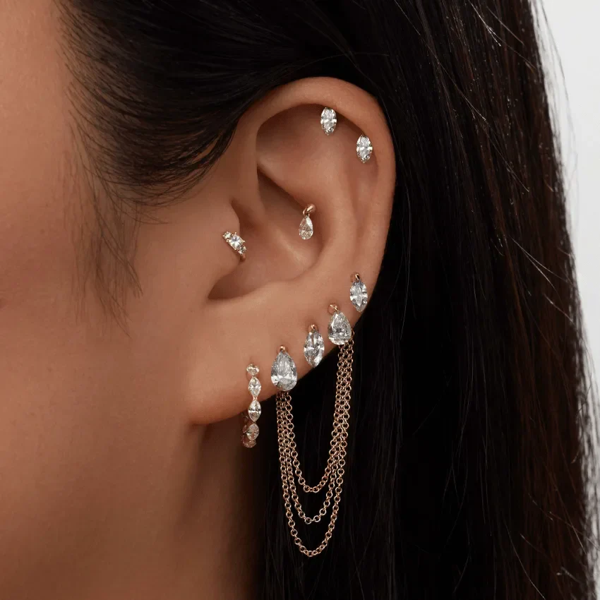 Floating Double Marquise Diamond Drape Threaded Stud Earring With Titanium Backing - Image 3