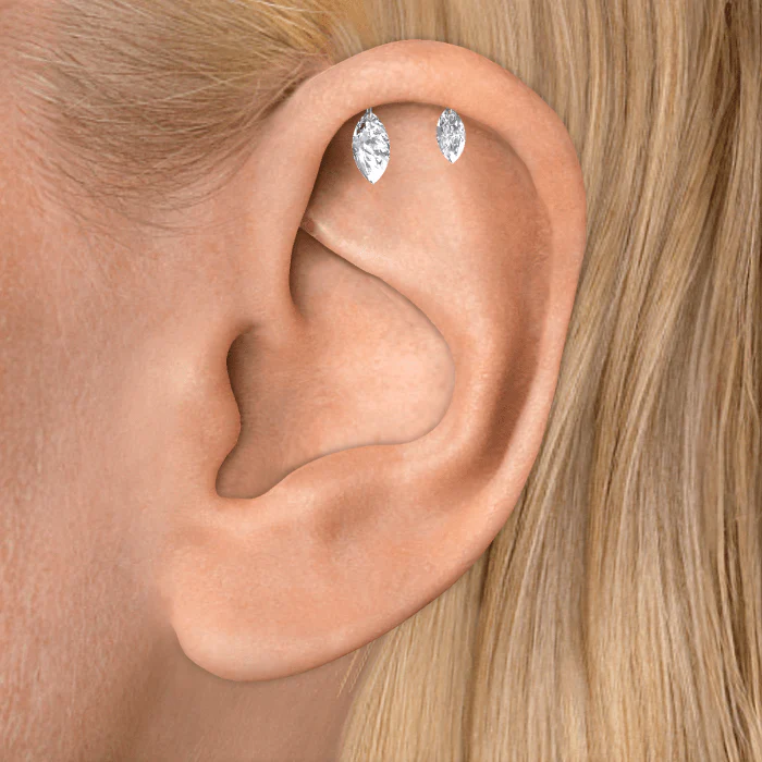 Floating Double Marquise Diamond Drape Threaded Stud Earring With Titanium Backing - Image 7