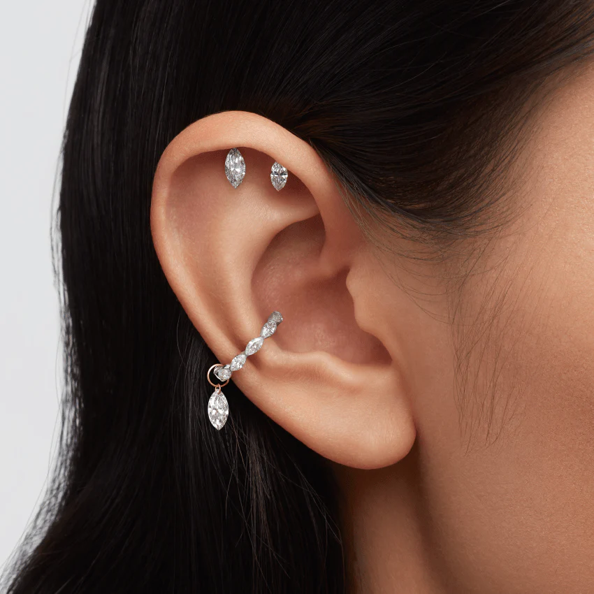 Floating Double Marquise Diamond Drape Threaded Stud Earring With Titanium Backing - Image 8