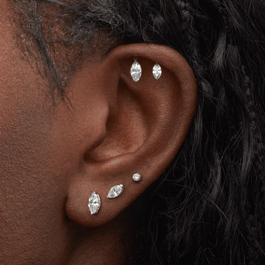 Floating Double Marquise Diamond Drape Threaded Stud Earring With Titanium Backing - Image 9