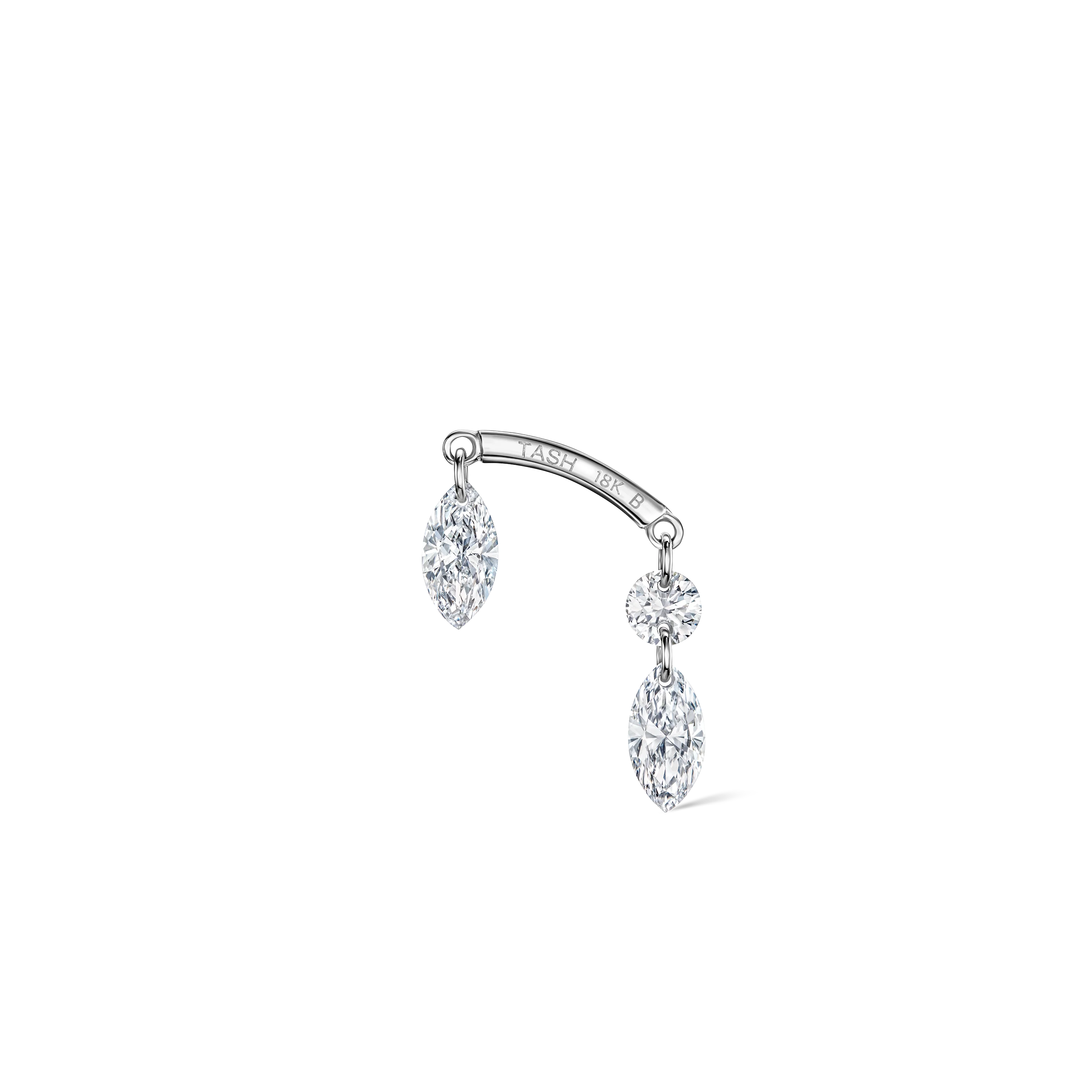 Floating Marquise and Round Diamond Drape Threaded Stud Earring - Image 12