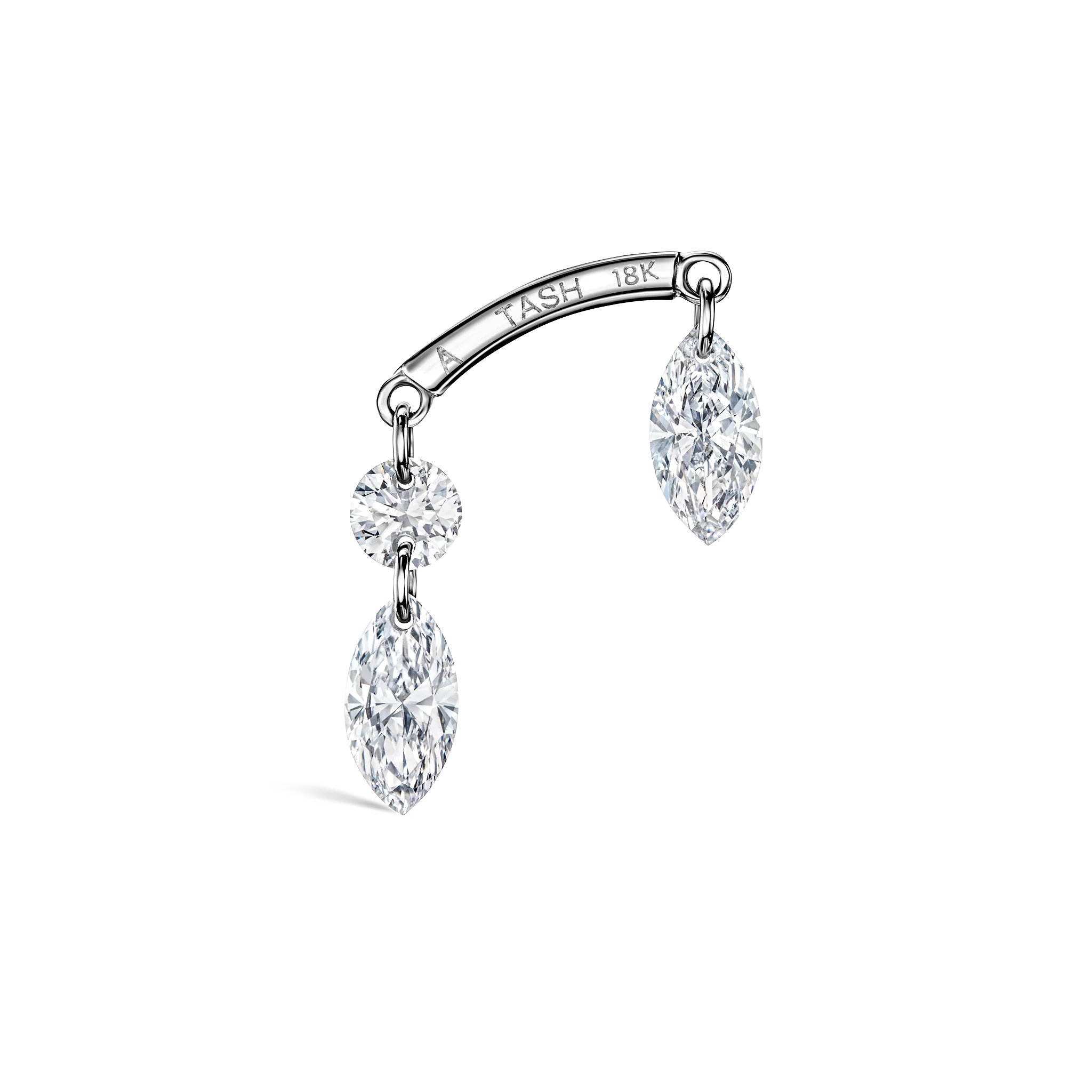 Floating Marquise and Round Diamond Drape Threaded Stud Earring - Image 13