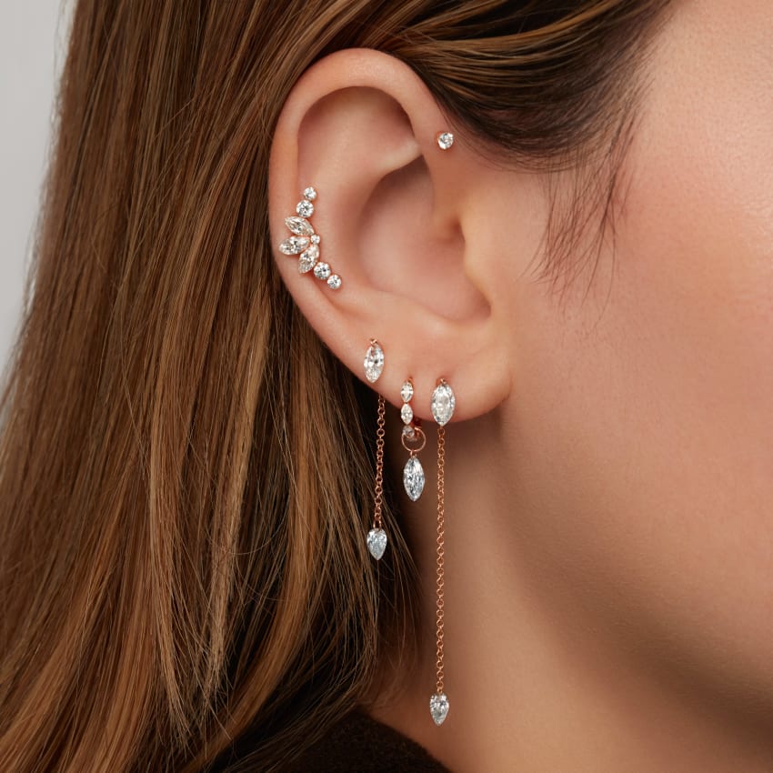 Floating Marquise Diamond Charm Stud Earring - Image 3