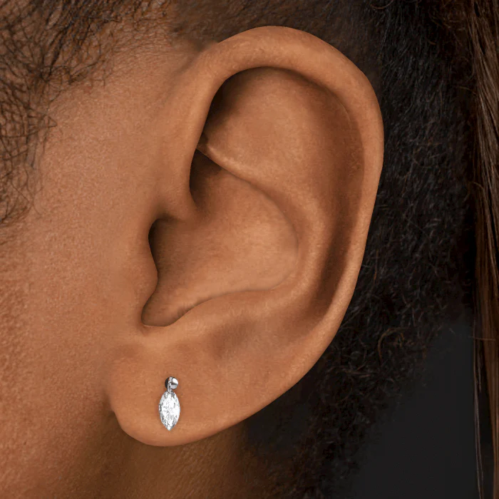 Floating Marquise Diamond Charm Threaded Stud Earring With Titanium Backing - Image 3