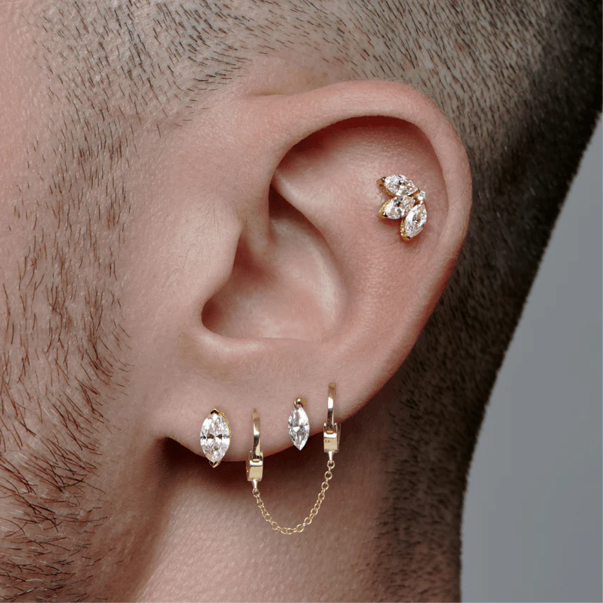Floating Marquise Diamond Charm Threaded Stud Earring With Titanium Backing - Image 42