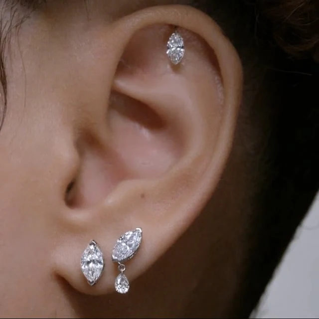 Floating Marquise Diamond Charm Threaded Stud Earring With Titanium Backing - Image 43