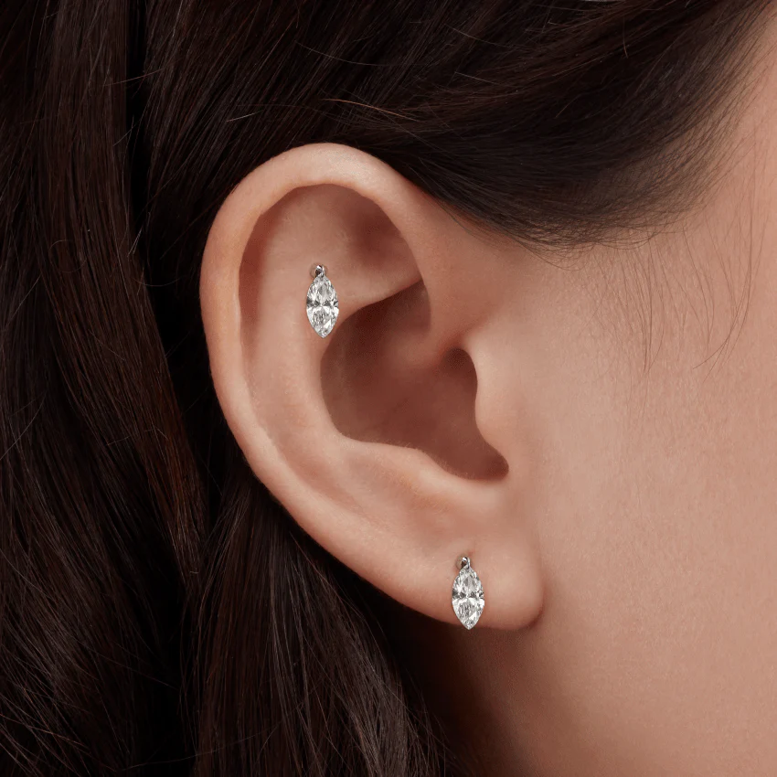 Floating Marquise Diamond Charm Threaded Stud Earring With Titanium Backing - Image 45