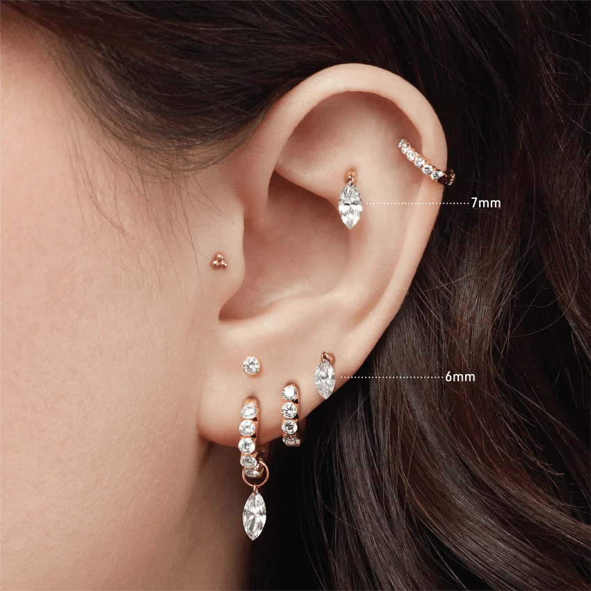 Floating Marquise Diamond Charm Threaded Stud Earring With Titanium Backing - Image 7