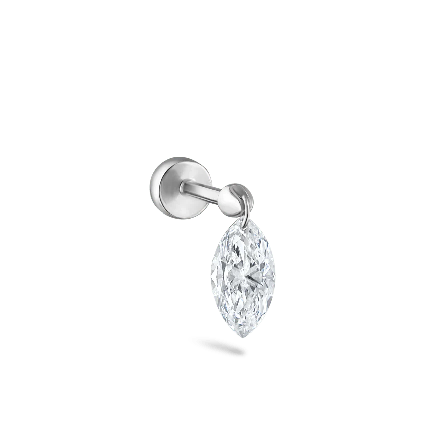 Floating Marquise Diamond Charm Threaded Stud Earring With Titanium Backing - Image 9