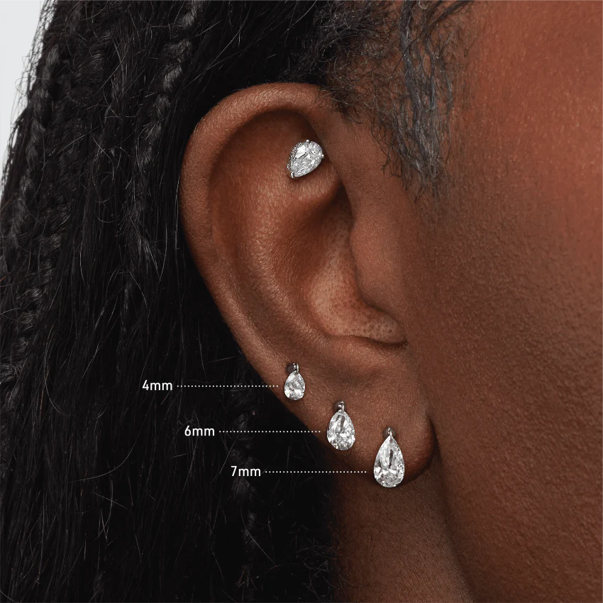 Floating Pear Diamond Charm Stud Earring - Image 11