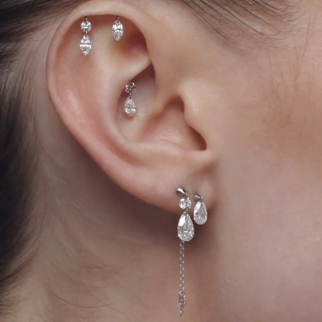 Floating Pear Diamond Charm Stud Earring - Image 19