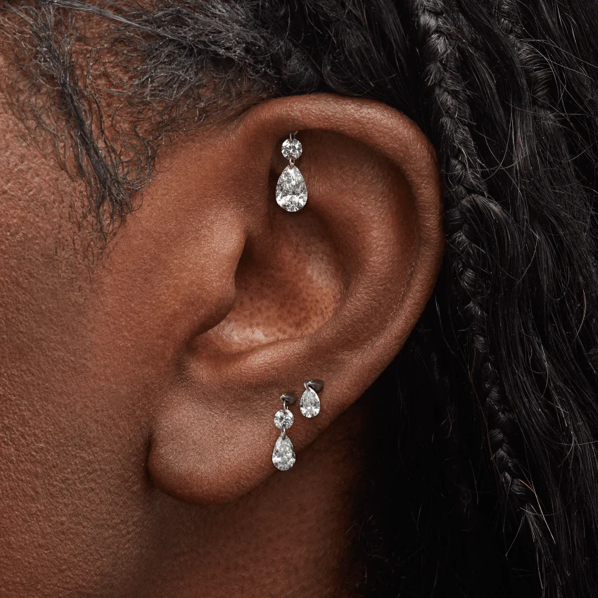Floating Pear Diamond Charm Stud Earring - Image 26