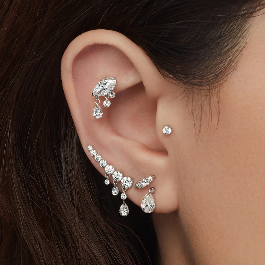 Floating Pear Diamond Charm Stud Earring - Image 28