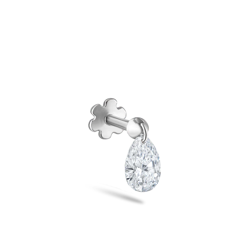 Floating Pear Diamond Charm Threaded Stud Earring With Titanium Backing - Image 10