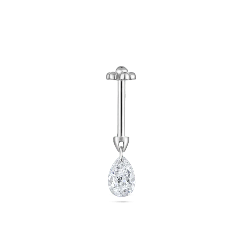 Floating Pear Diamond Charm Threaded Stud Earring With Titanium Backing - Image 11