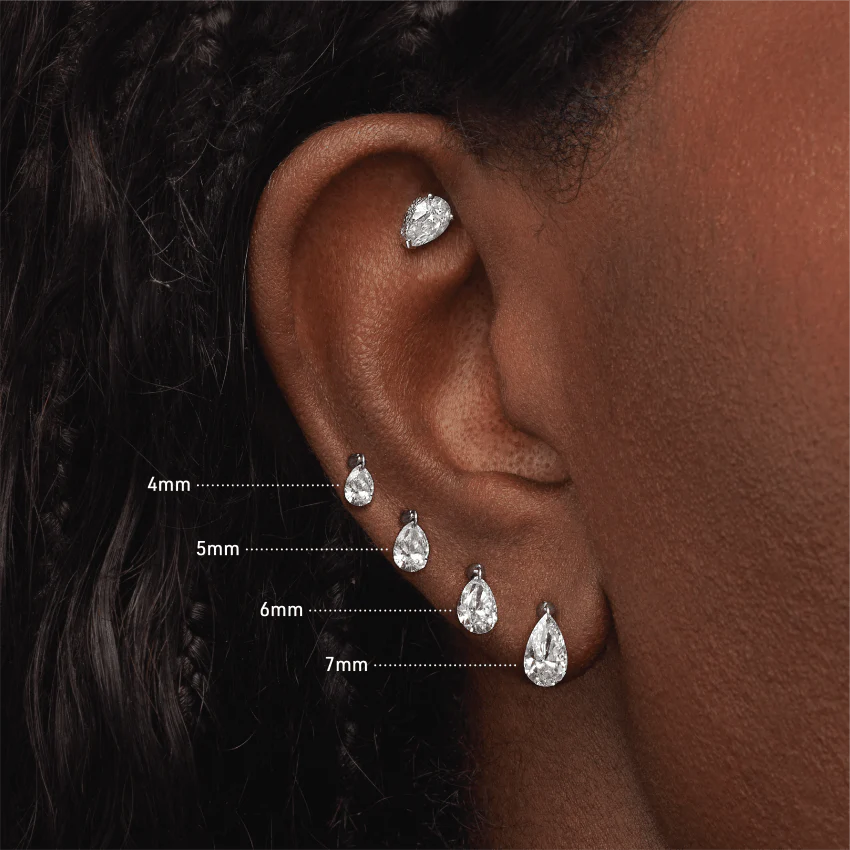 Floating Pear Diamond Charm Threaded Stud Earring With Titanium Backing - Image 12