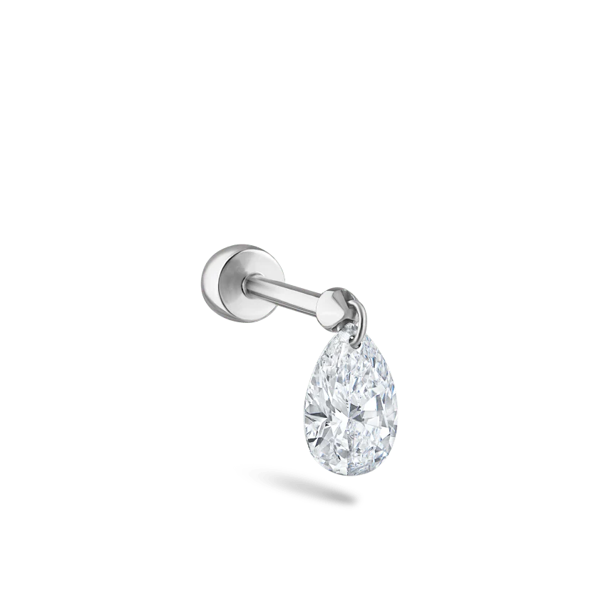 Floating Pear Diamond Charm Threaded Stud Earring With Titanium Backing - Image 13