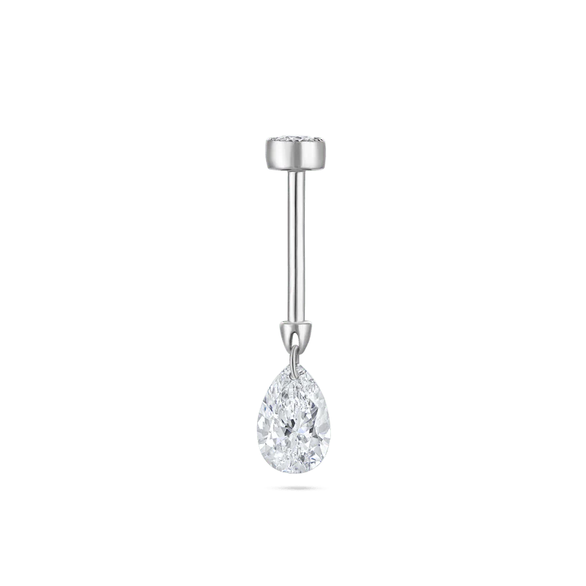Floating Pear Diamond Charm Threaded Stud Earring With Titanium Backing - Image 18