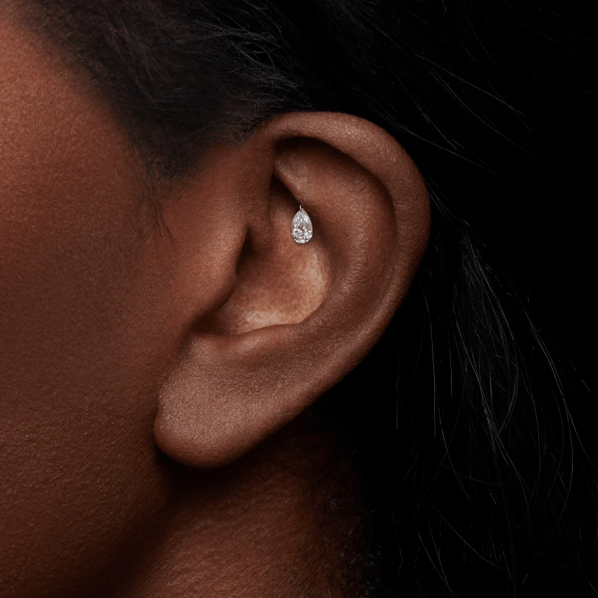 Floating Pear Diamond Charm Threaded Stud Earring With Titanium Backing - Image 21
