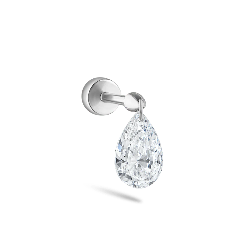 Floating Pear Diamond Charm Threaded Stud Earring With Titanium Backing - Image 22