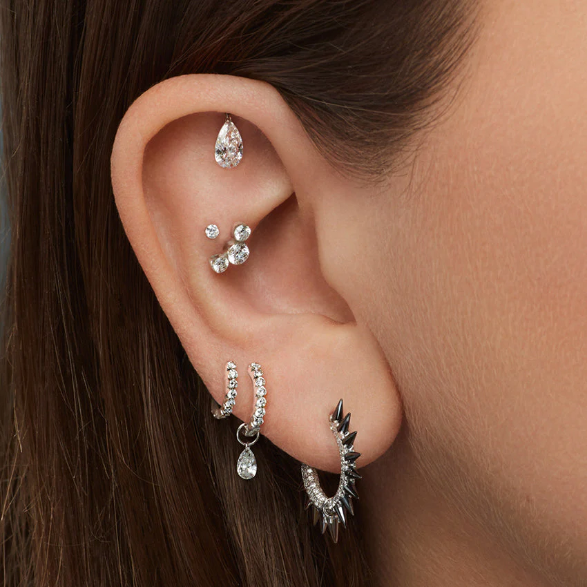 Floating Pear Diamond Charm Threaded Stud Earring With Titanium Backing - Image 23