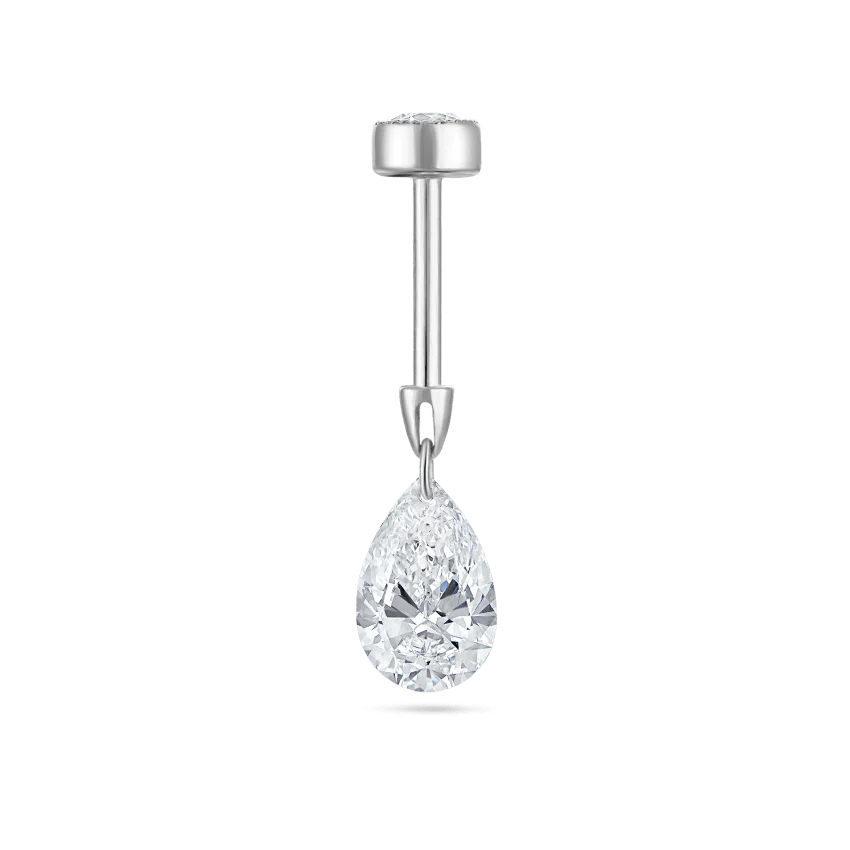 Floating Pear Diamond Charm Threaded Stud Earring With Titanium Backing - Image 26