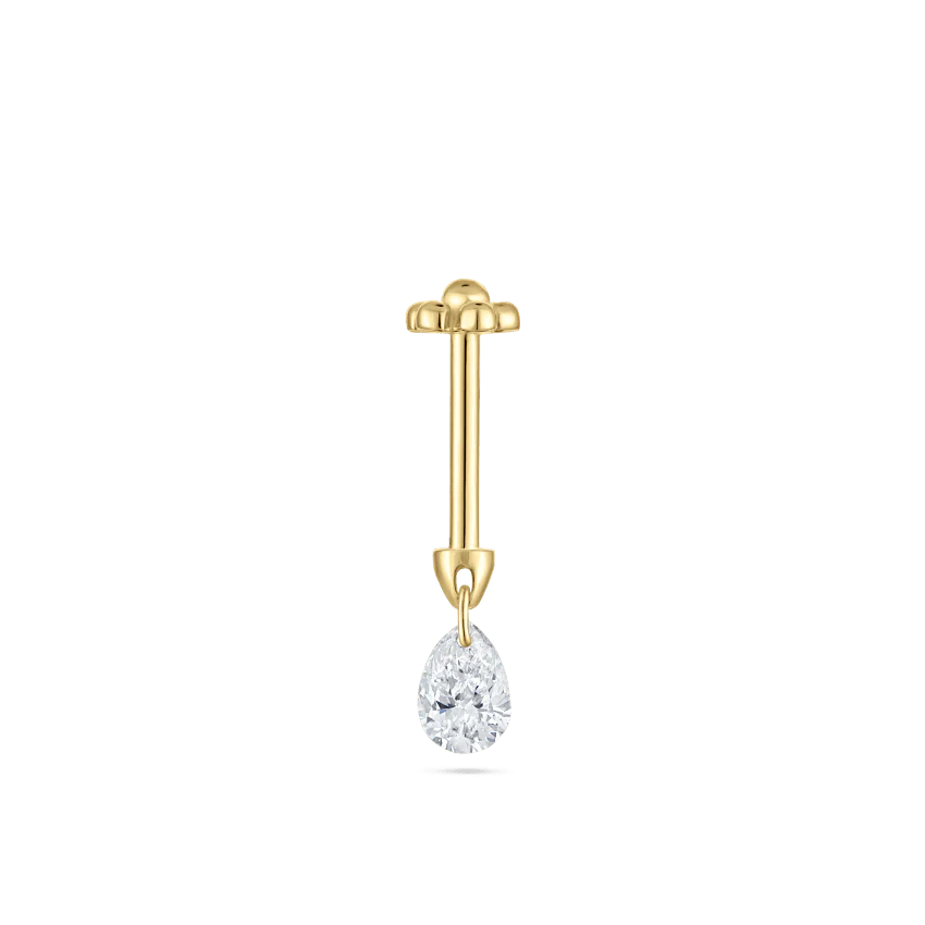 Floating Pear Diamond Charm Threaded Stud Earring With Titanium Backing - Image 36