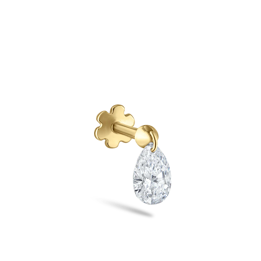 Floating Pear Diamond Charm Threaded Stud Earring With Titanium Backing - Image 38