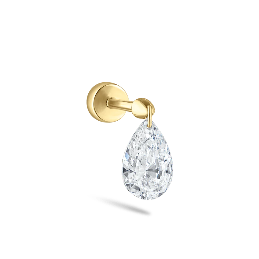 Floating Pear Diamond Charm Threaded Stud Earring With Titanium Backing - Image 50